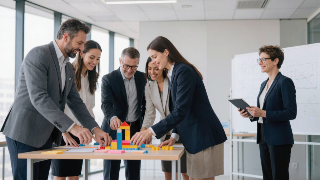 Facilitador externo observando una actividad de team building interno